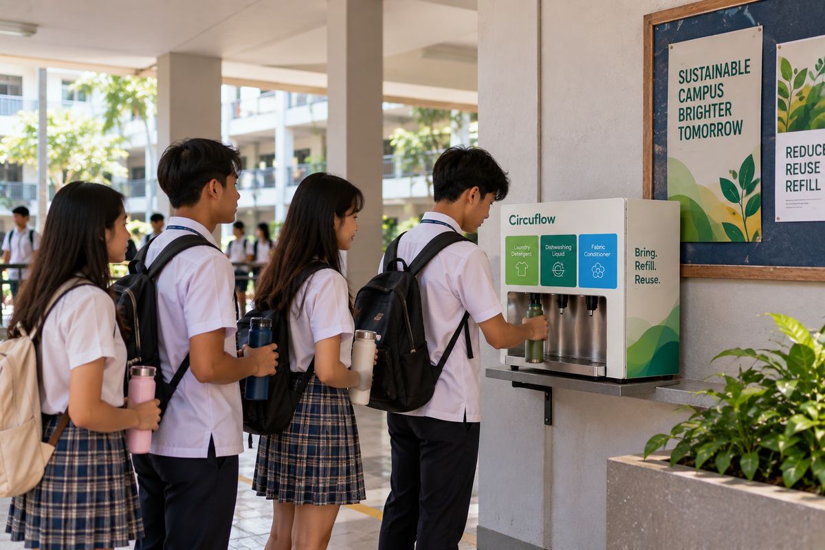 Students lining up at a Circuflow Vendo on campus